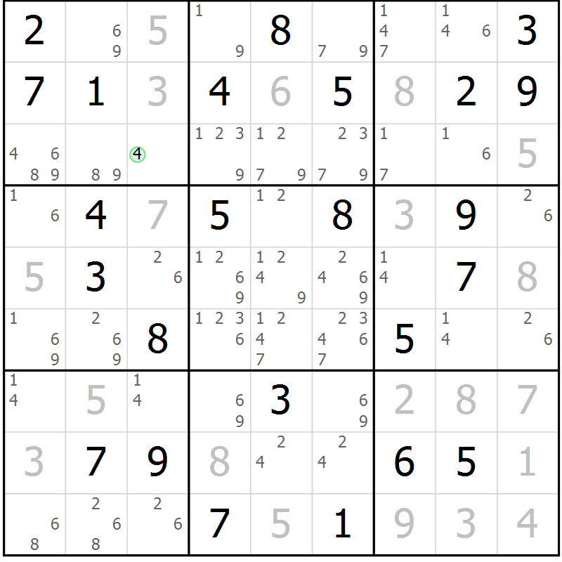 Position des candidats pour la solution de la Gr 31 page 34 du magazine de sudoku Maestro n° 100