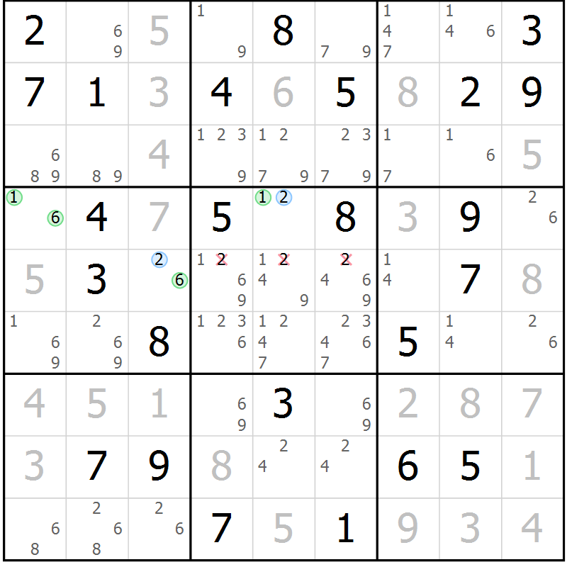 Position des candidats pour la solution de la Gr 31 page 34 du magazine de sudoku Maestro n° 100