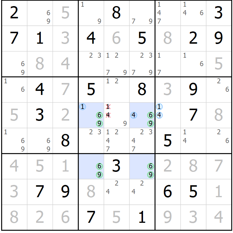 Position des candidats pour la solution de la Gr 31 page 34 du magazine de sudoku Maestro n° 100