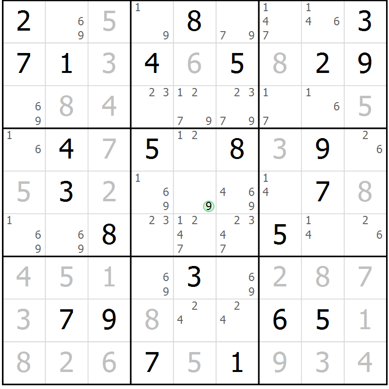 Position des candidats pour la solution de la Gr 31 page 34 du magazine de sudoku Maestro n° 100
