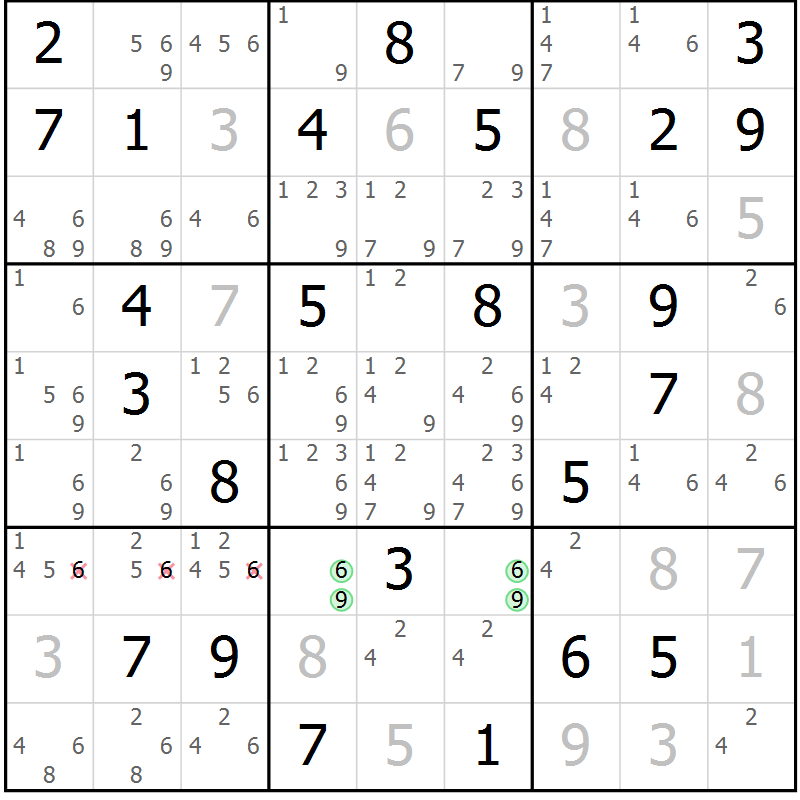 Position des candidats pour la solution de la Gr 31 page 34 du magazine de sudoku Maestro n° 100