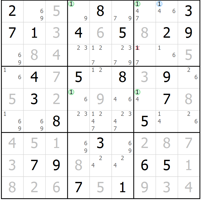 Position des candidats pour la solution de la Gr 31 page 34 du magazine de sudoku Maestro n° 100