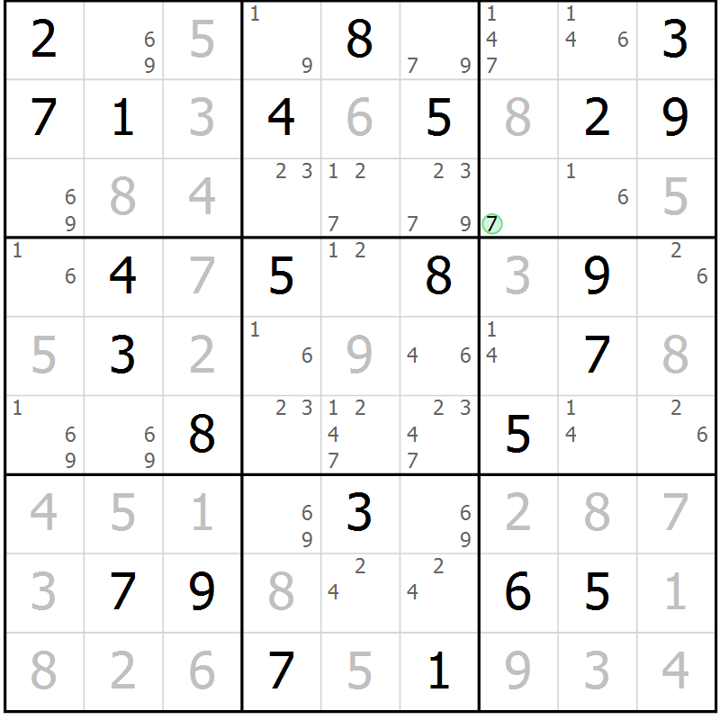 Position des candidats pour la solution de la Gr 31 page 34 du magazine de sudoku Maestro n° 100