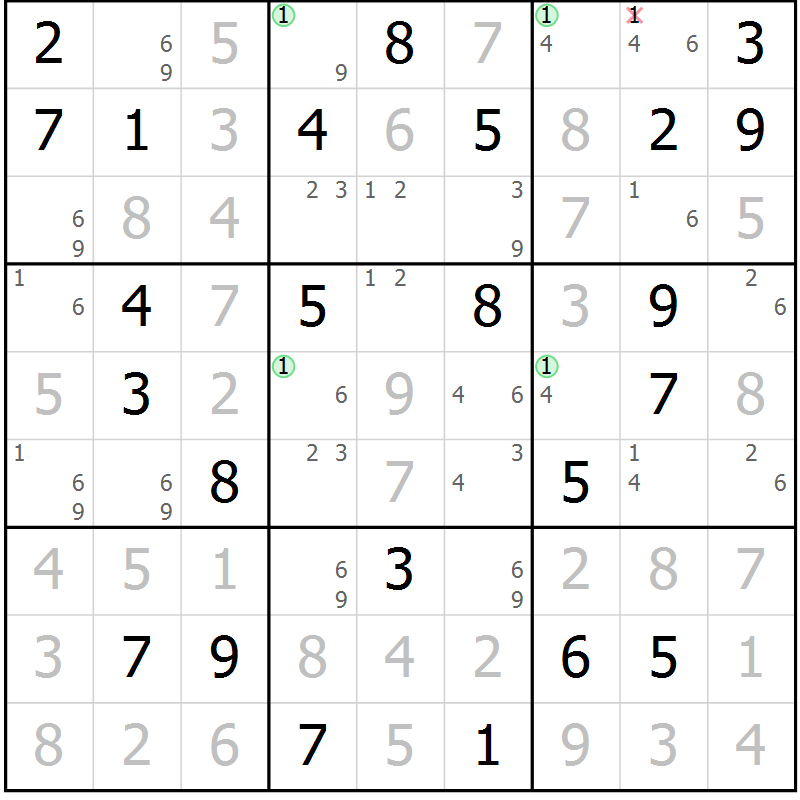 Position des candidats pour la solution de la Gr 31 page 34 du magazine de sudoku Maestro n° 100
