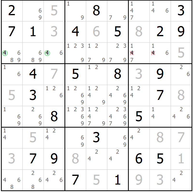 Position des candidats pour la solution de la Gr 31 page 34 du magazine de sudoku Maestro n° 100