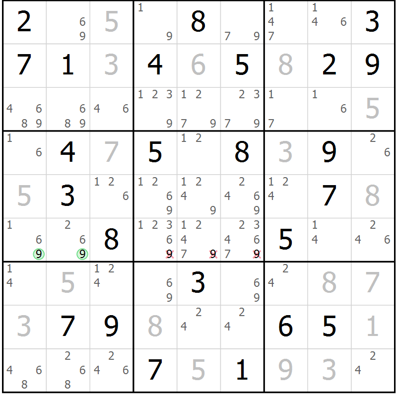 Position des candidats pour la solution de la Gr 31 page 34 du magazine de sudoku Maestro n° 100