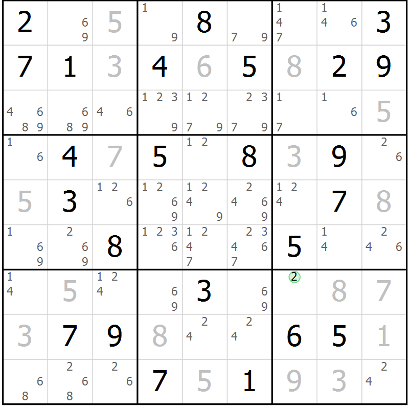 Position des candidats pour la solution de la Gr 31 page 34 du magazine de sudoku Maestro n° 100