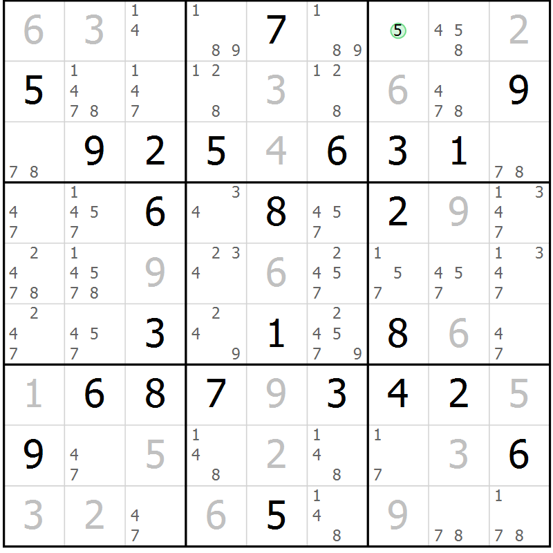 Position des candidats pour la solution de la Gr 32 page 35 du magazine de sudoku Maestro n° 100