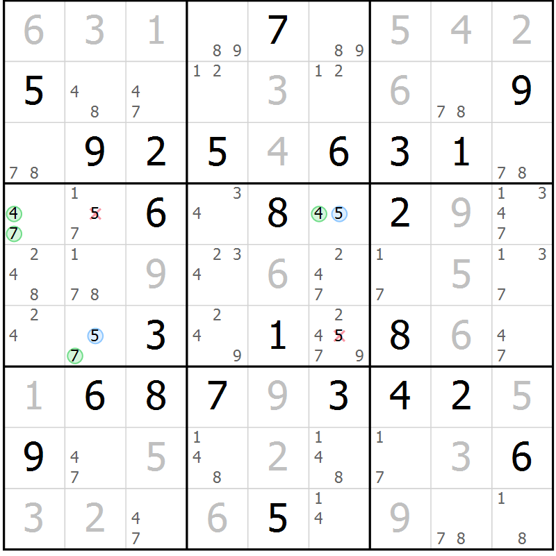 Position des candidats pour la solution de la Gr 32 page 35 du magazine de sudoku Maestro n° 100