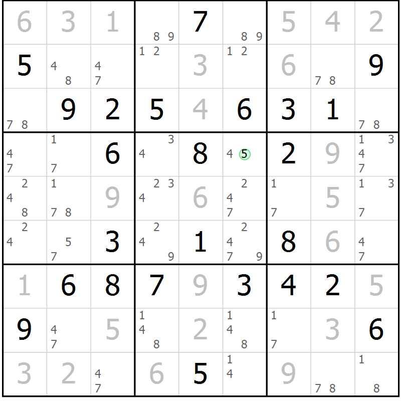 Position des candidats pour la solution de la Gr 32 page 35 du magazine de sudoku Maestro n° 100