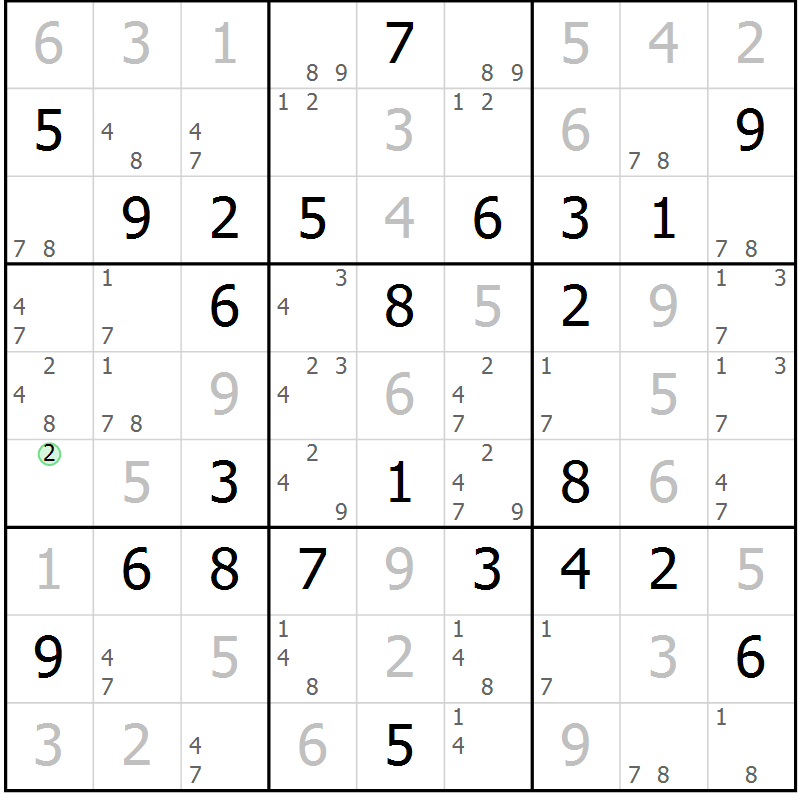 Position des candidats pour la solution de la Gr 32 page 35 du magazine de sudoku Maestro n° 100