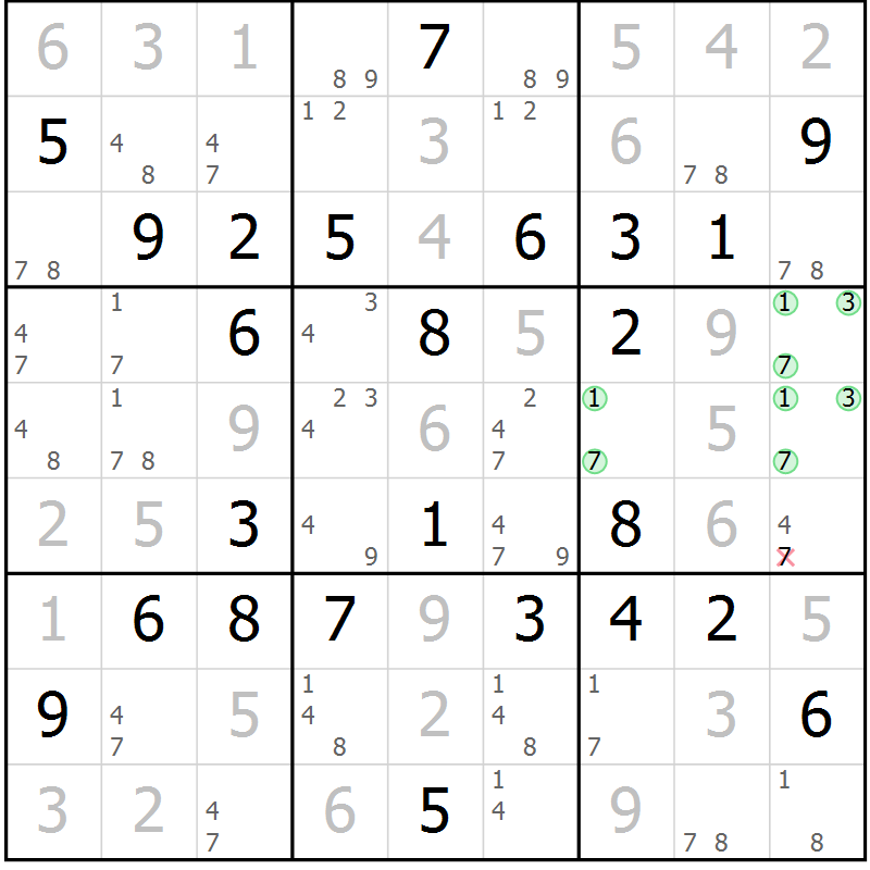Position des candidats pour la solution de la Gr 32 page 35 du magazine de sudoku Maestro n° 100