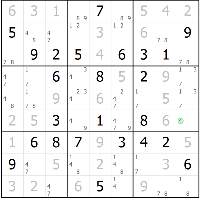Position des candidats pour la solution de la Gr 32 page 35 du magazine de sudoku Maestro n° 100