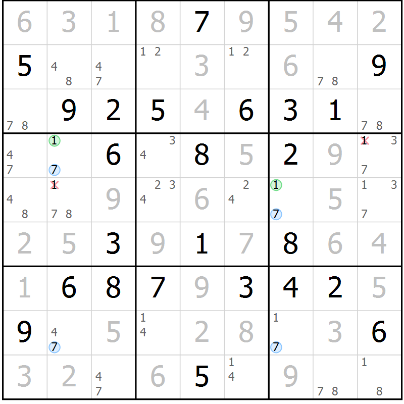 Position des candidats pour la solution de la Gr 32 page 35 du magazine de sudoku Maestro n° 100