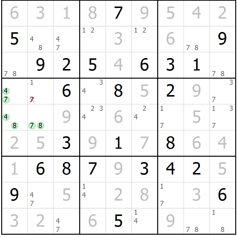 Position des candidats pour la solution de la Gr 32 page 35 du magazine de sudoku Maestro n° 100