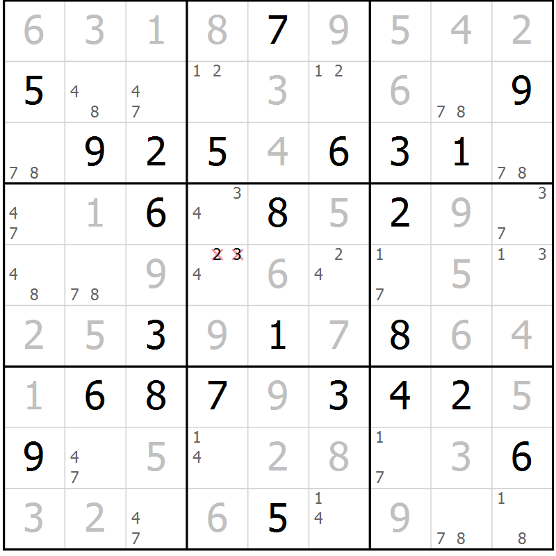 Position des candidats pour la solution de la Gr 32 page 35 du magazine de sudoku Maestro n° 100