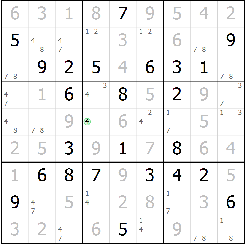 Position des candidats pour la solution de la Gr 32 page 35 du magazine de sudoku Maestro n° 100