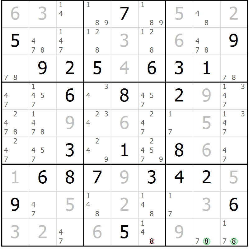 Position des candidats pour la solution de la Gr 32 page 35 du magazine de sudoku Maestro n° 100