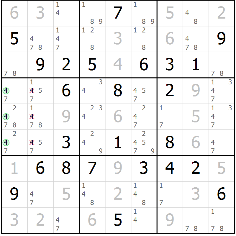 Position des candidats pour la solution de la Gr 32 page 35 du magazine de sudoku Maestro n° 100