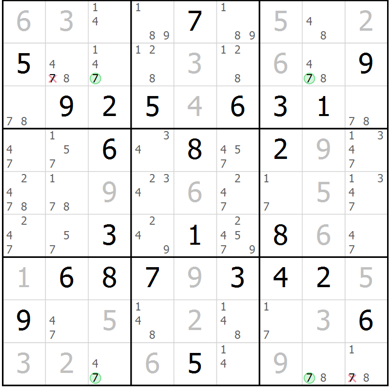 Position des candidats pour la solution de la Gr 32 page 35 du magazine de sudoku Maestro n° 100