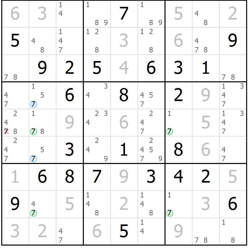 Position des candidats pour la solution de la Gr 32 page 35 du magazine de sudoku Maestro n° 100