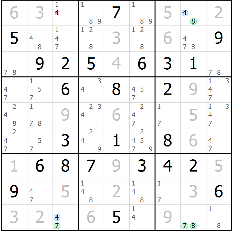 Position des candidats pour la solution de la Gr 32 page 35 du magazine de sudoku Maestro n° 100