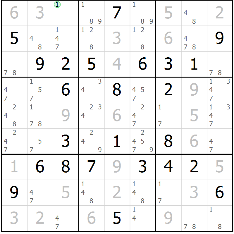 Position des candidats pour la solution de la Gr 32 page 35 du magazine de sudoku Maestro n° 100
