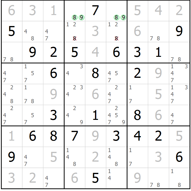 Position des candidats pour la solution de la Gr 32 page 35 du magazine de sudoku Maestro n° 100