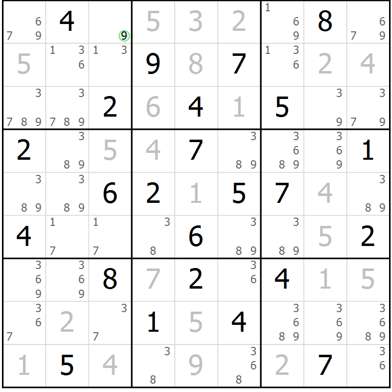 Position des candidats pour la solution de la Gr 33 page 36 du magazine de sudoku Maestro n° 100
