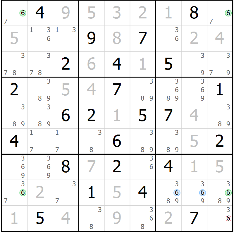 Position des candidats pour la solution de la Gr 33 page 36 du magazine de sudoku Maestro n° 100