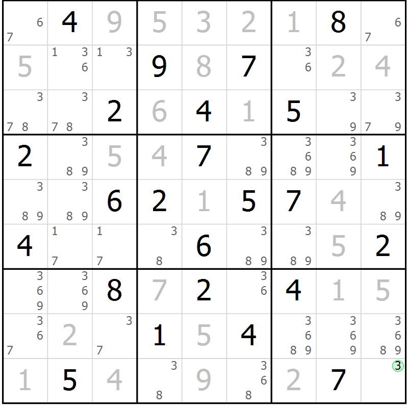 Position des candidats pour la solution de la Gr 33 page 36 du magazine de sudoku Maestro n° 100