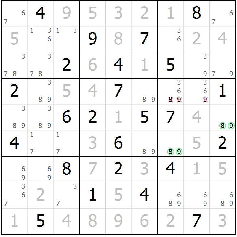 Position des candidats pour la solution de la Gr 33 page 36 du magazine de sudoku Maestro n° 100