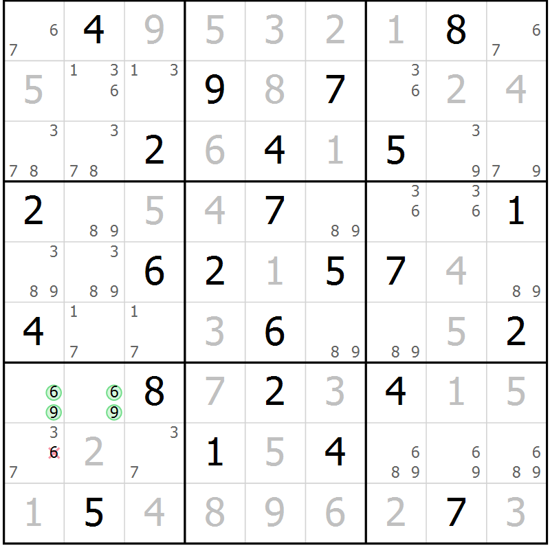 Position des candidats pour la solution de la Gr 33 page 36 du magazine de sudoku Maestro n° 100