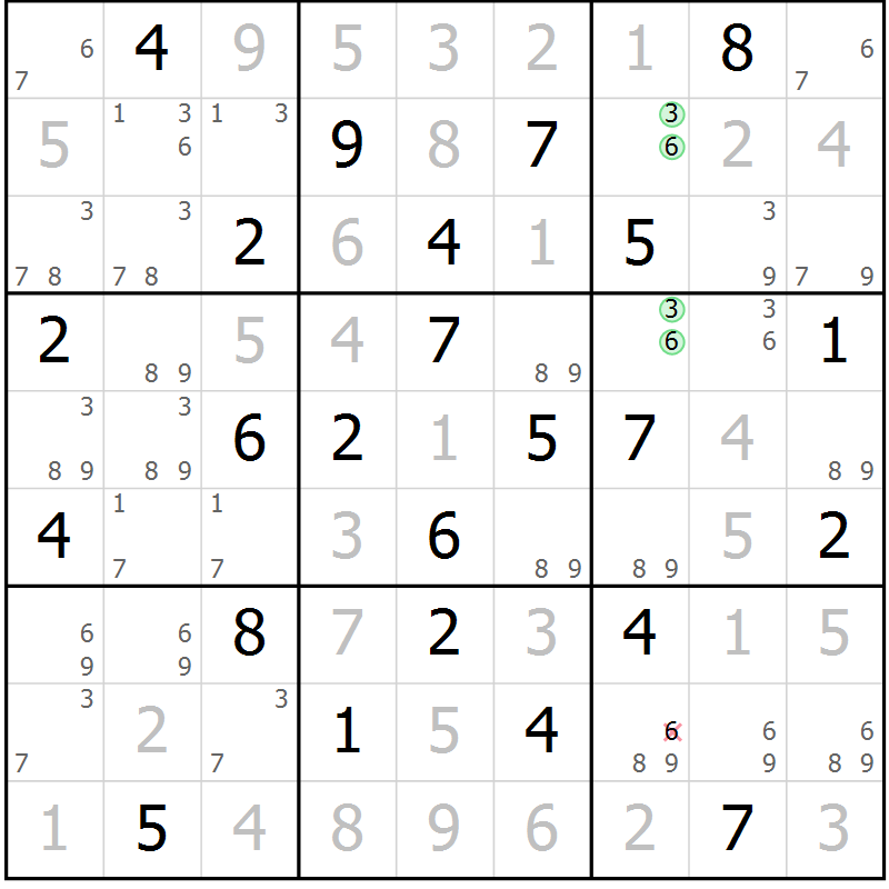 Position des candidats pour la solution de la Gr 33 page 36 du magazine de sudoku Maestro n° 100