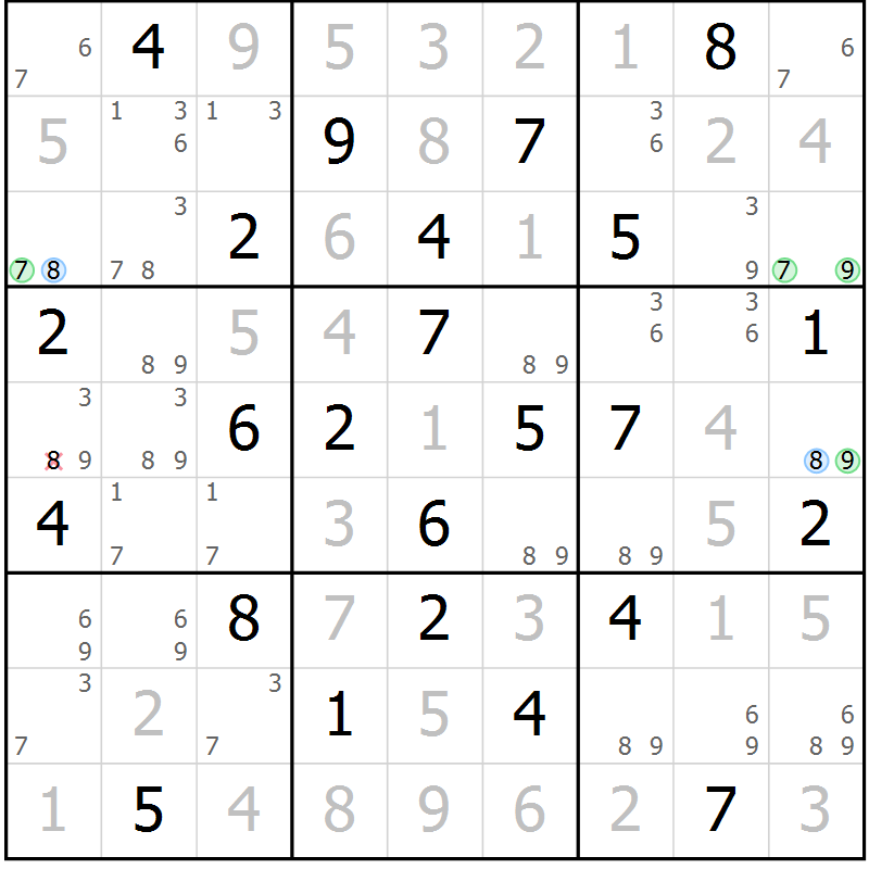 Position des candidats pour la solution de la Gr 33 page 36 du magazine de sudoku Maestro n° 100