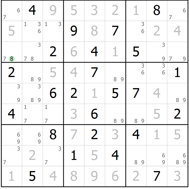 Position des candidats pour la solution de la Gr 33 page 36 du magazine de sudoku Maestro n° 100