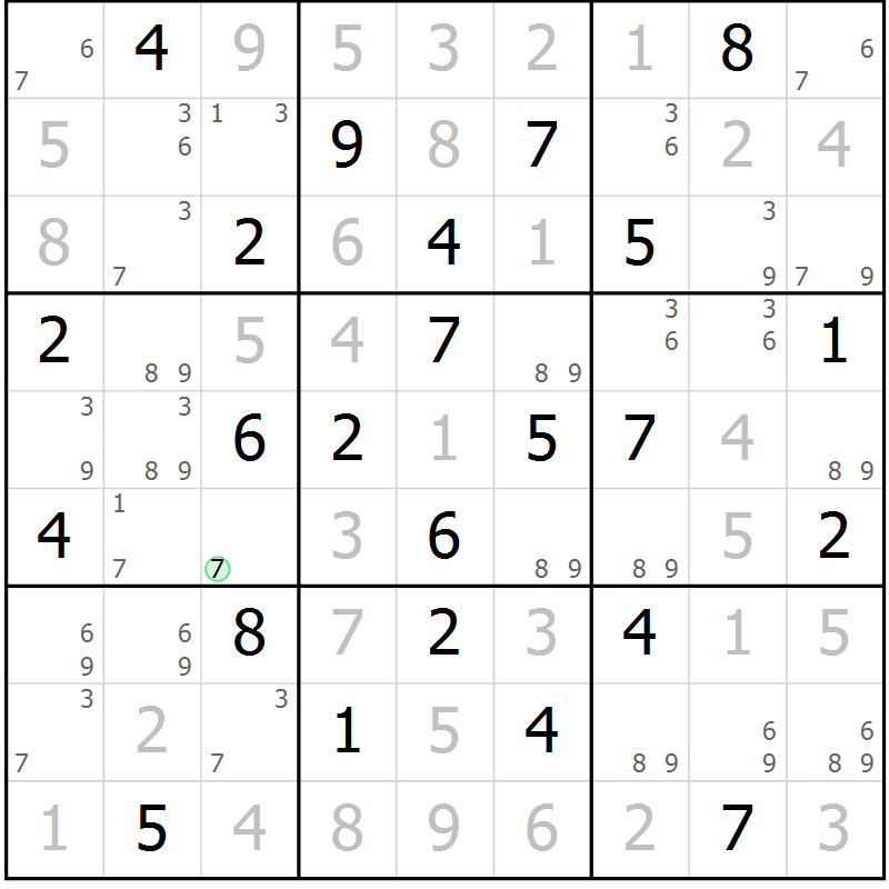 Position des candidats pour la solution de la Gr 33 page 36 du magazine de sudoku Maestro n° 100