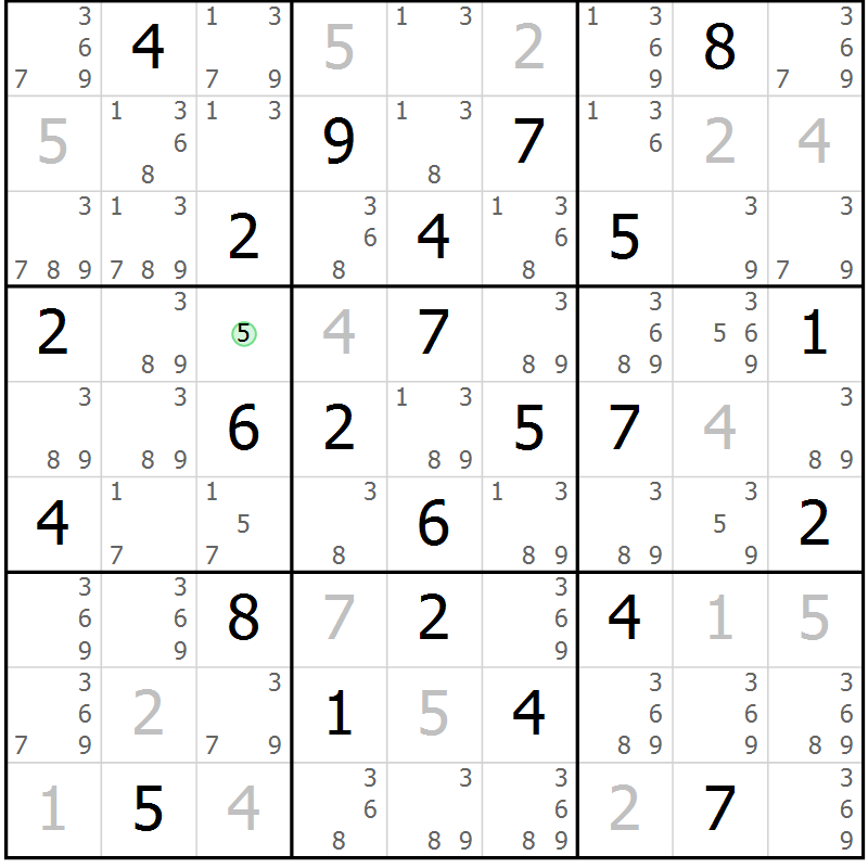 Position des candidats pour la solution de la Gr 33 page 36 du magazine de sudoku Maestro n° 100
