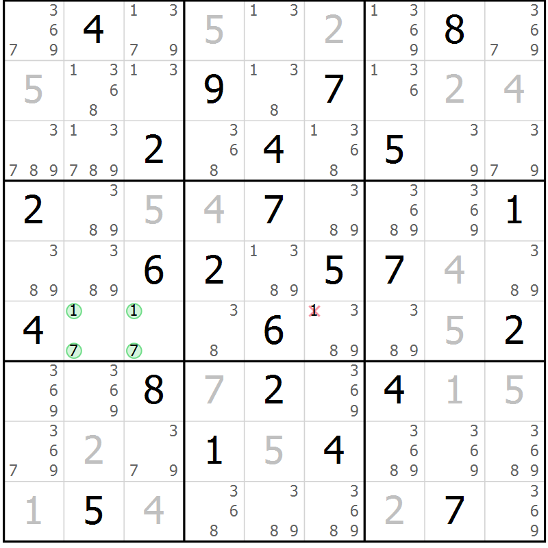 Position des candidats pour la solution de la Gr 33 page 36 du magazine de sudoku Maestro n° 100