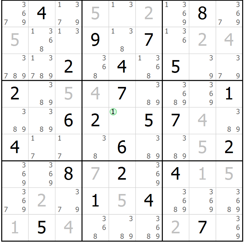 Position des candidats pour la solution de la Gr 33 page 36 du magazine de sudoku Maestro n° 100