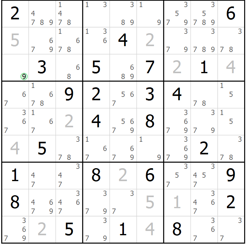 Position des candidats pour la solution de la Gr 34 page 37 du magazine de sudoku Maestro n° 100