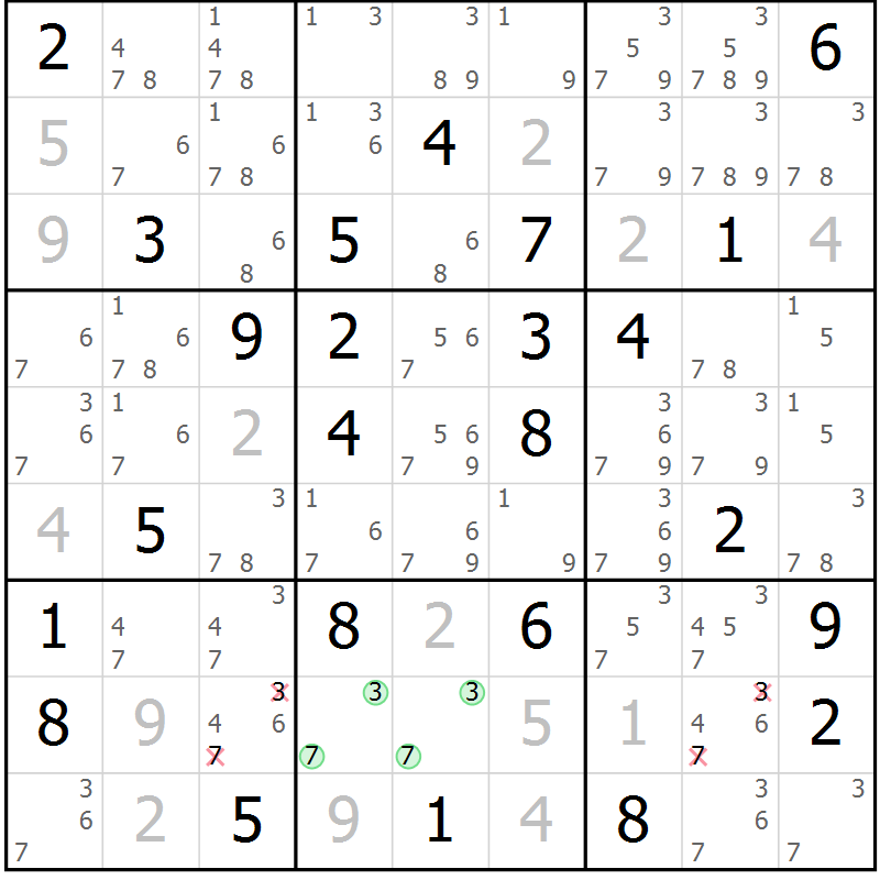 Position des candidats pour la solution de la Gr 34 page 37 du magazine de sudoku Maestro n° 100