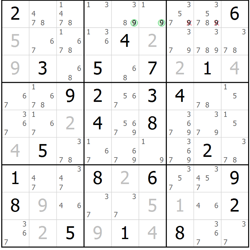 Position des candidats pour la solution de la Gr 34 page 37 du magazine de sudoku Maestro n° 100