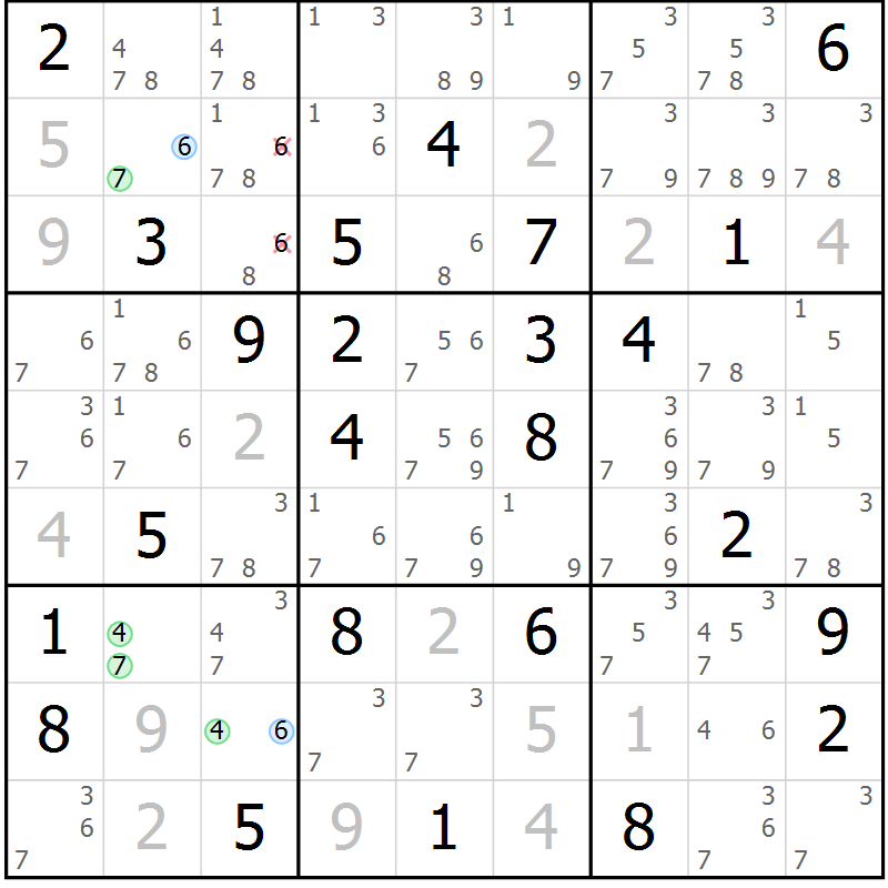 Position des candidats pour la solution de la Gr 34 page 37 du magazine de sudoku Maestro n° 100