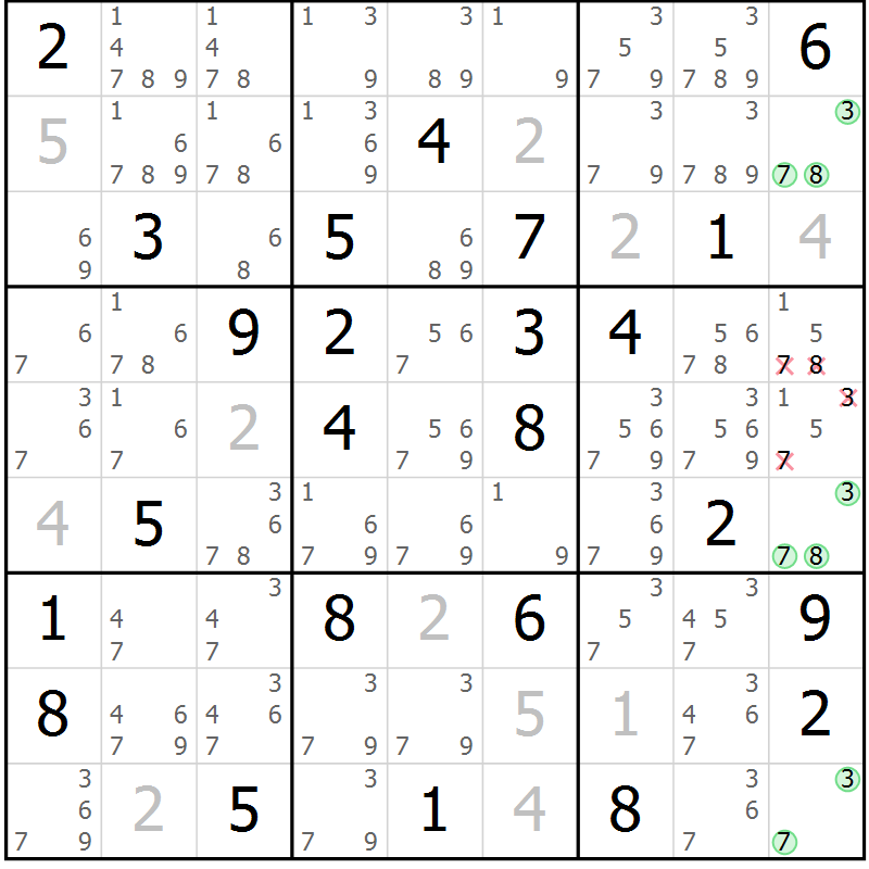 Position des candidats pour la solution de la Gr 34 page 37 du magazine de sudoku Maestro n° 100
