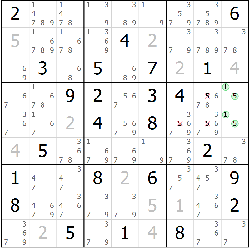 Position des candidats pour la solution de la Gr 34 page 37 du magazine de sudoku Maestro n° 100