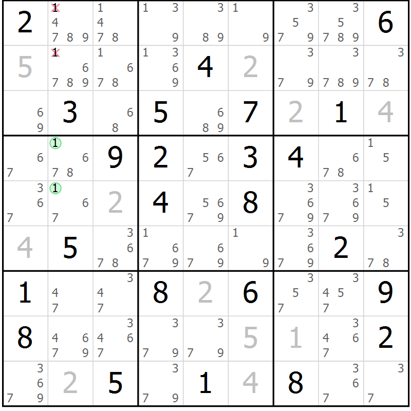 Position des candidats pour la solution de la Gr 34 page 37 du magazine de sudoku Maestro n° 100