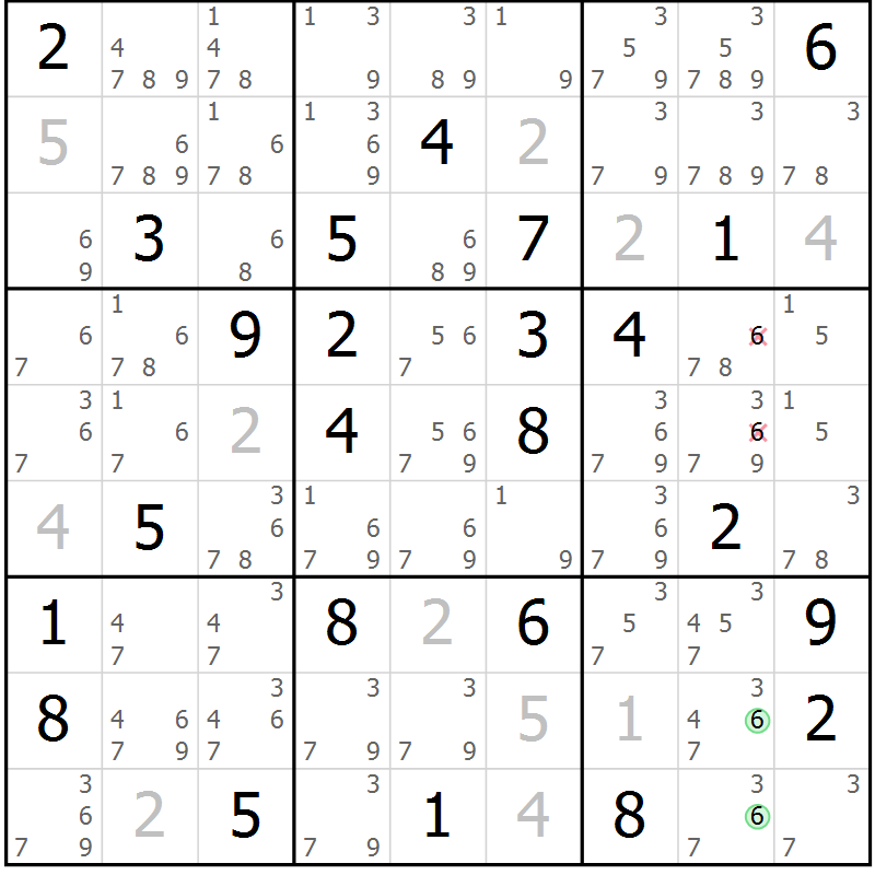 Position des candidats pour la solution de la Gr 34 page 37 du magazine de sudoku Maestro n° 100