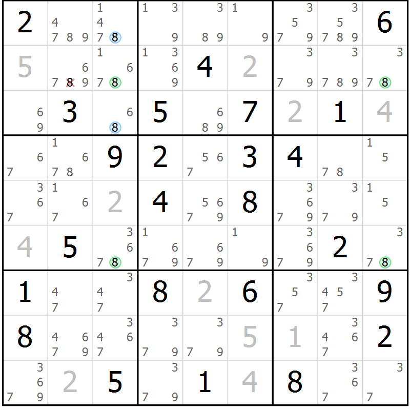 Position des candidats pour la solution de la Gr 34 page 37 du magazine de sudoku Maestro n° 100