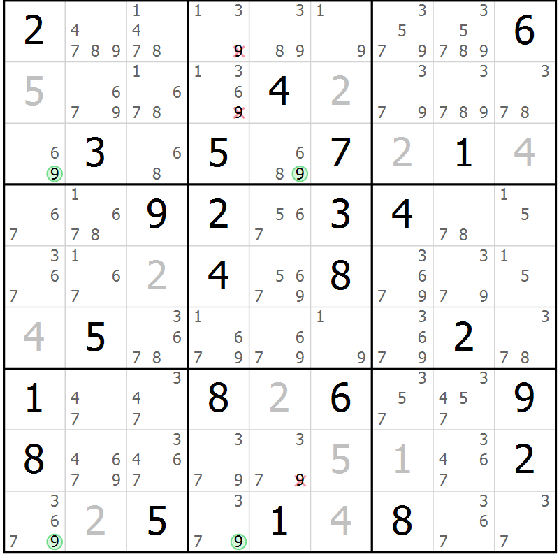 Position des candidats pour la solution de la Gr 34 page 37 du magazine de sudoku Maestro n° 100